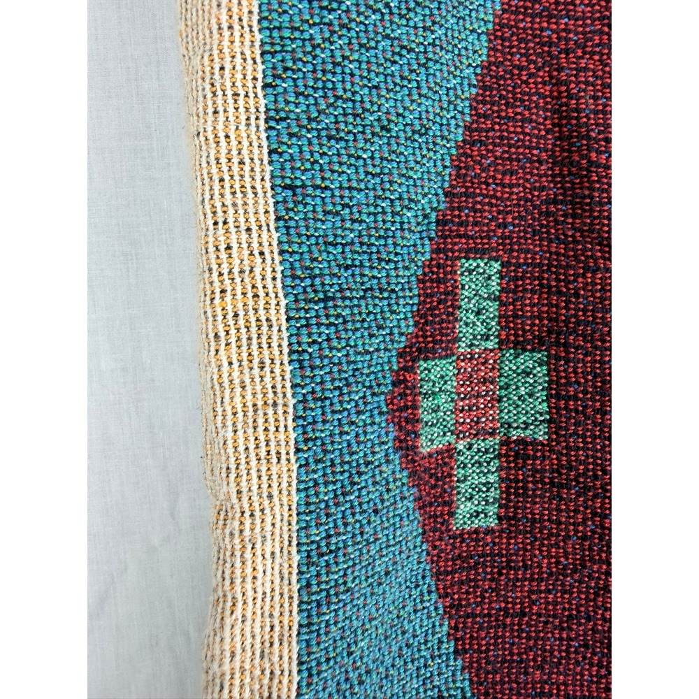 Southwestern Woven Tapestry 2 Pillow Covers Teal Burgundy Geometric Mountain - Picture 7 of 16